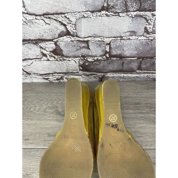 Bottero Yellow Patent Leather Peep Toe Platform Cork Wedge Sandals Women Sz 37EU - Picture 4 of 16